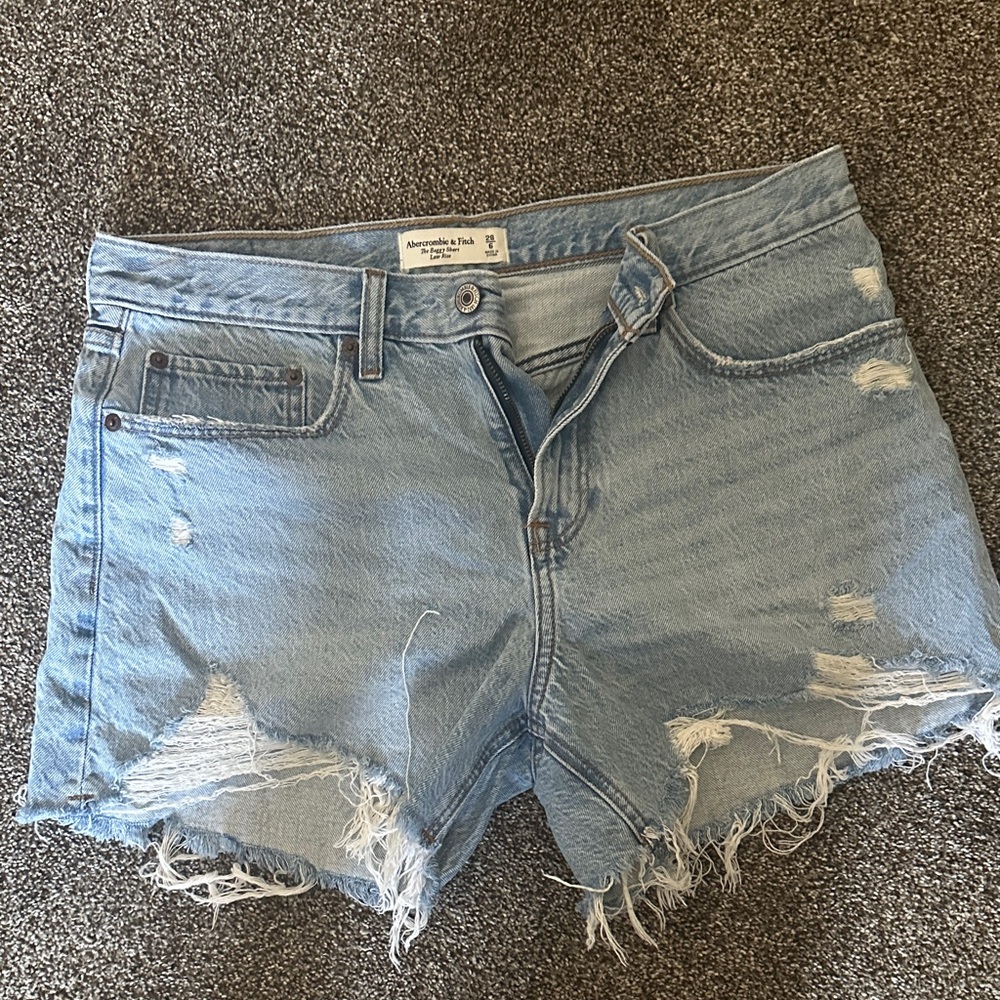 Abercrombie & Fitch Faded Light Blue Distressed Denim Cutoff Shorts
